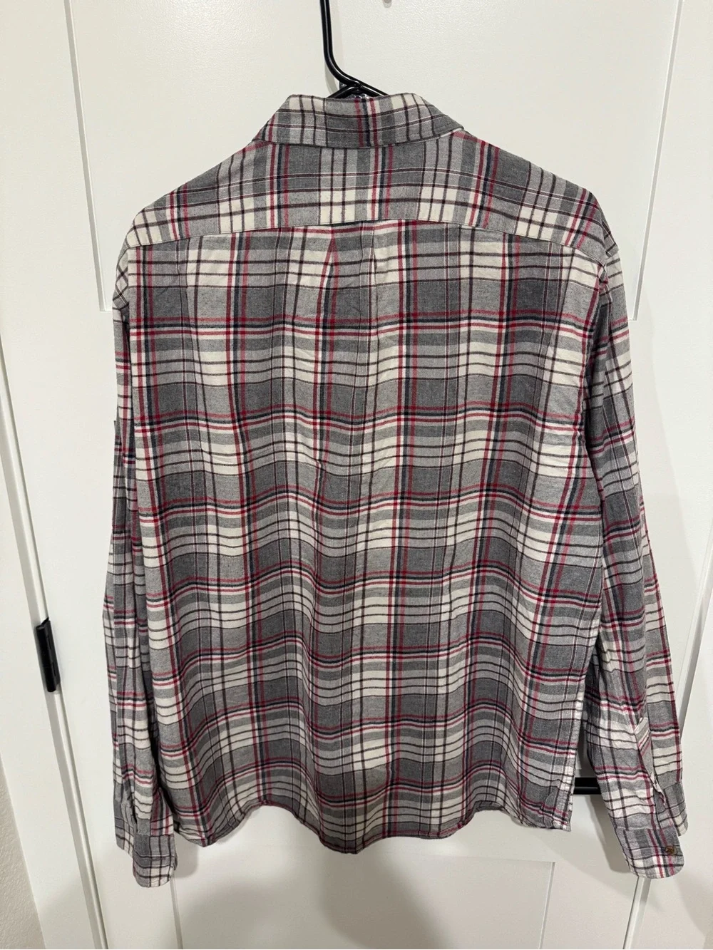 J. Crew Gray and White Plaid Button-Down Shirt with Red Stripe